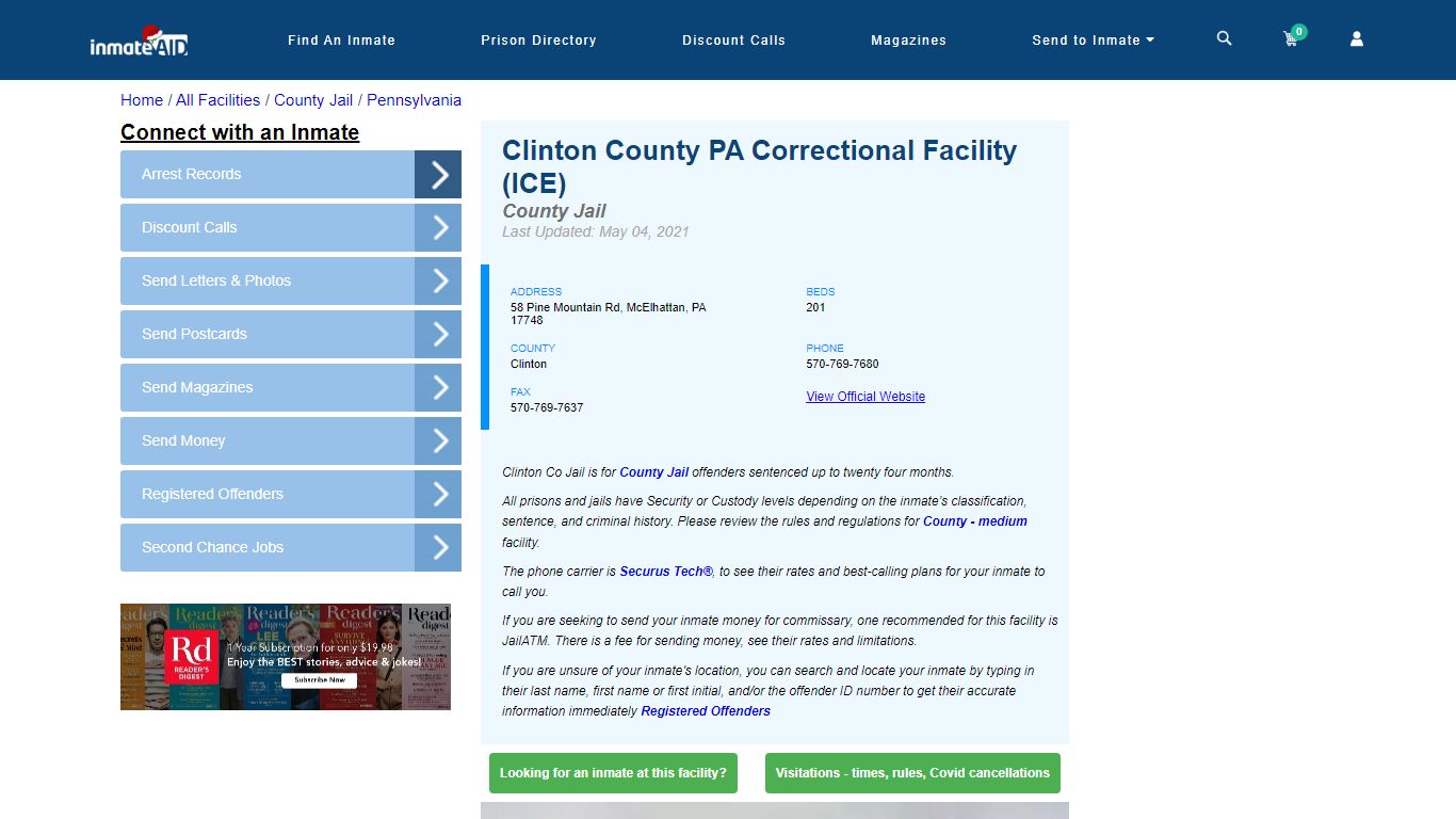 Clinton County PA Correctional Facility (ICE) - Inmate Locator ...